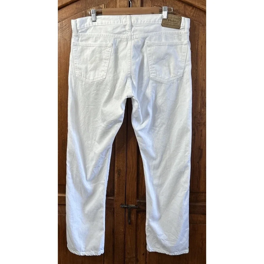 Mens Polo Ralph Lauren Varick Slim Straight Jeans Sz 36x30 White Cotton/Hemp